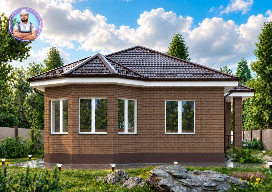 Проект дома №71 — 89 м², две спальни и кухня с эркером